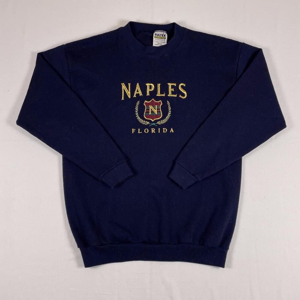 Vintage 90s Naples Florida Crewneck M Navy Tultex Made in USA